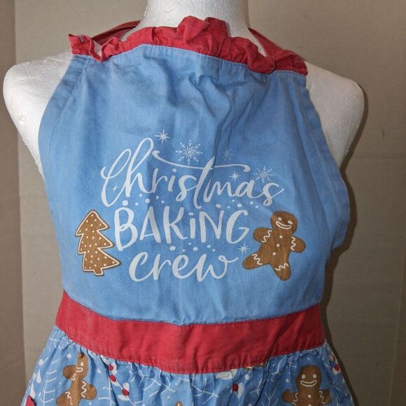 Pantry Blue Brown & Red Gingerbread Man Apron, 1 Pocket, Tie at Neck & Waist - Picture 3 of 4